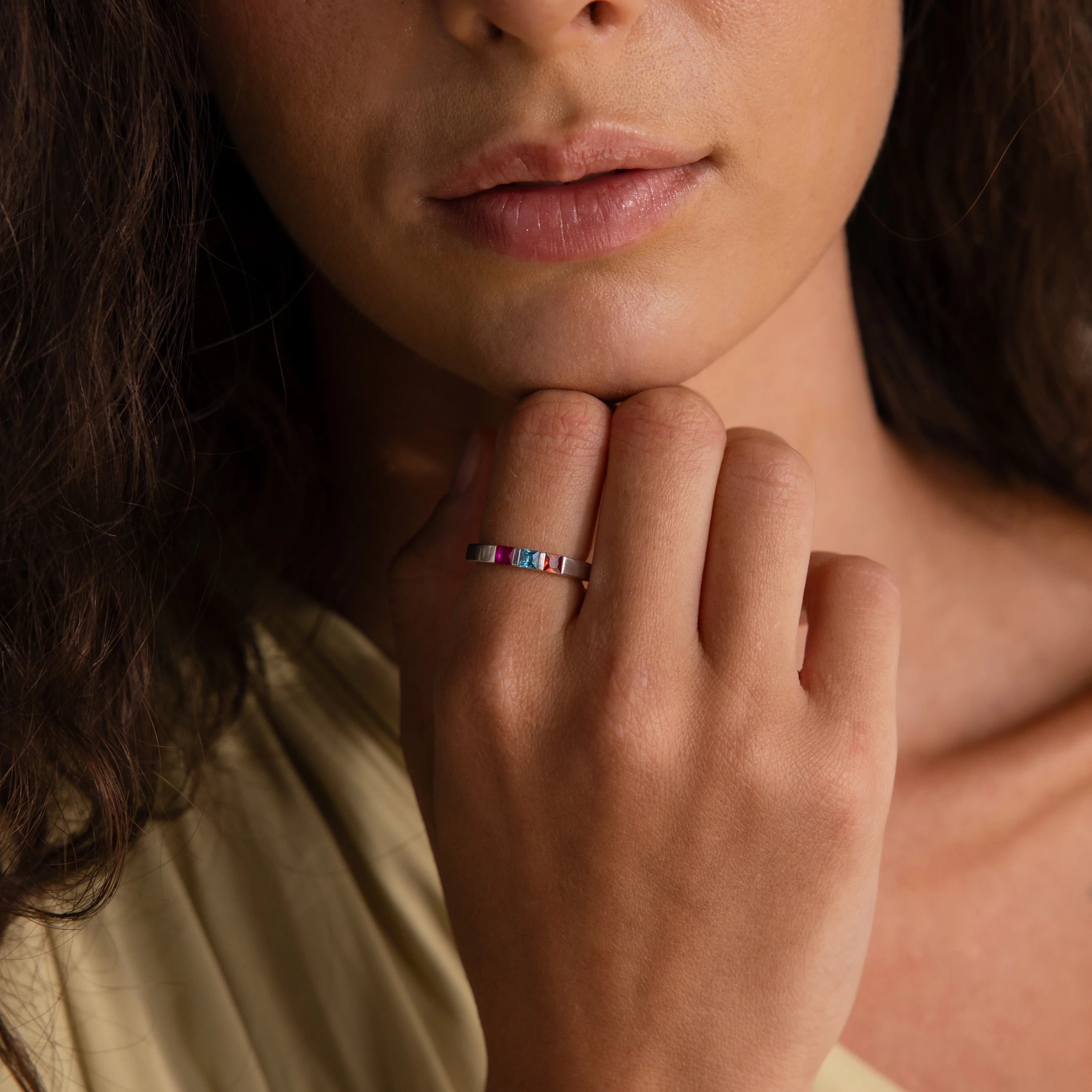 Multiple Birthstone Band Silver 18K Gold Plated