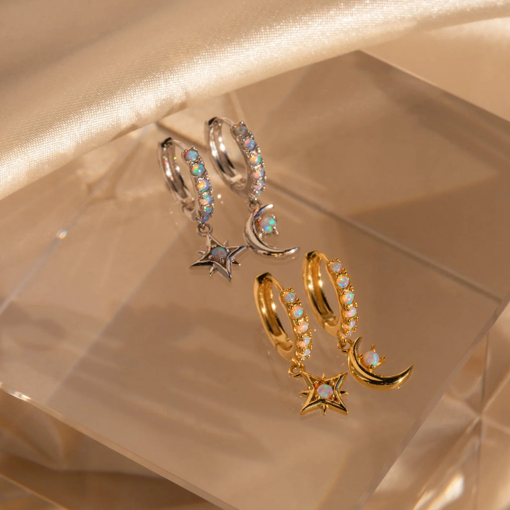 Astra Moon & Star Huggies Silver 18K Gold Plated