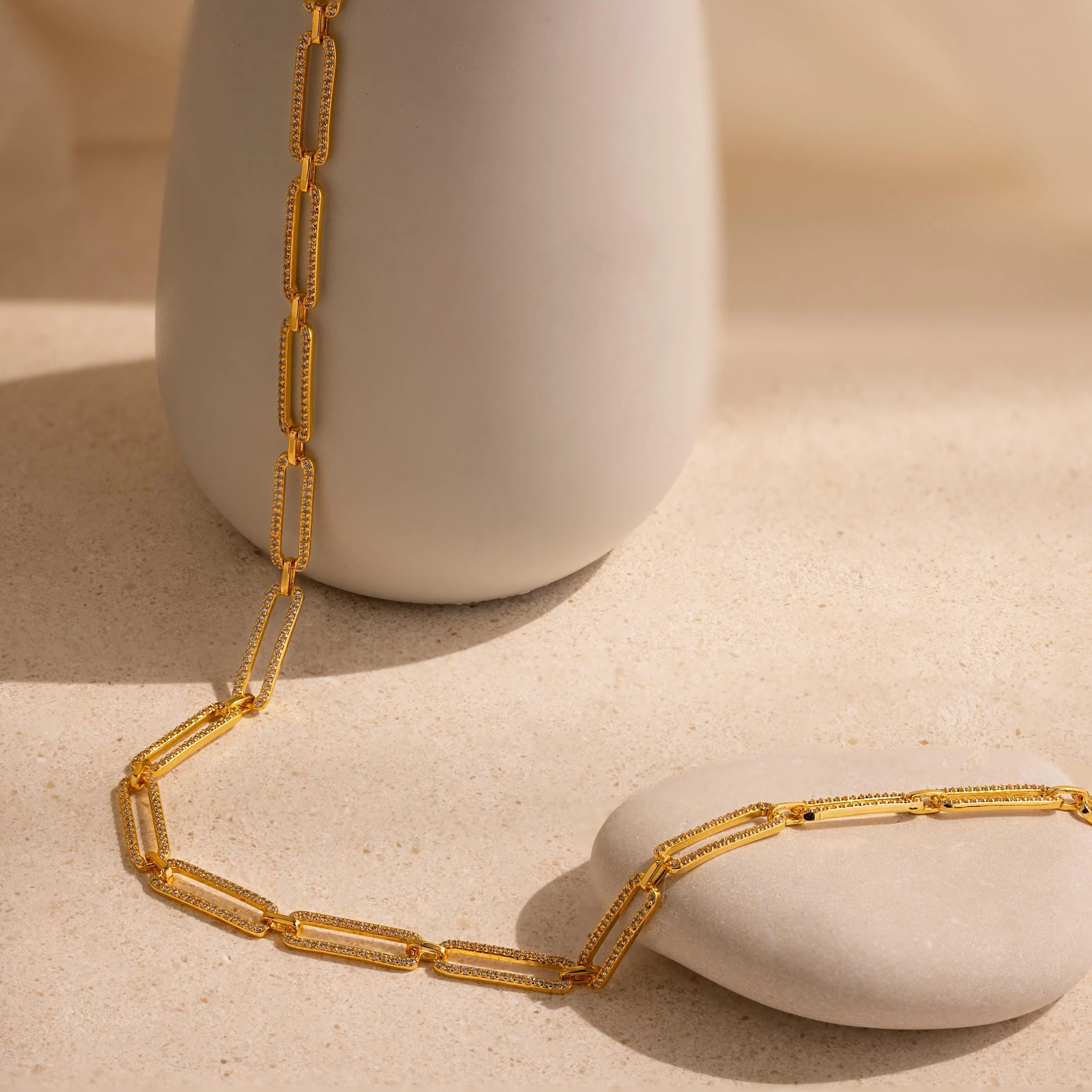 Diamond Link Chain Necklace Silver 18K Gold Plated