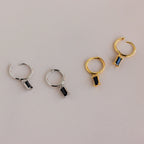 Onyx Baguette Drop Huggies Silver 18K Gold Plated