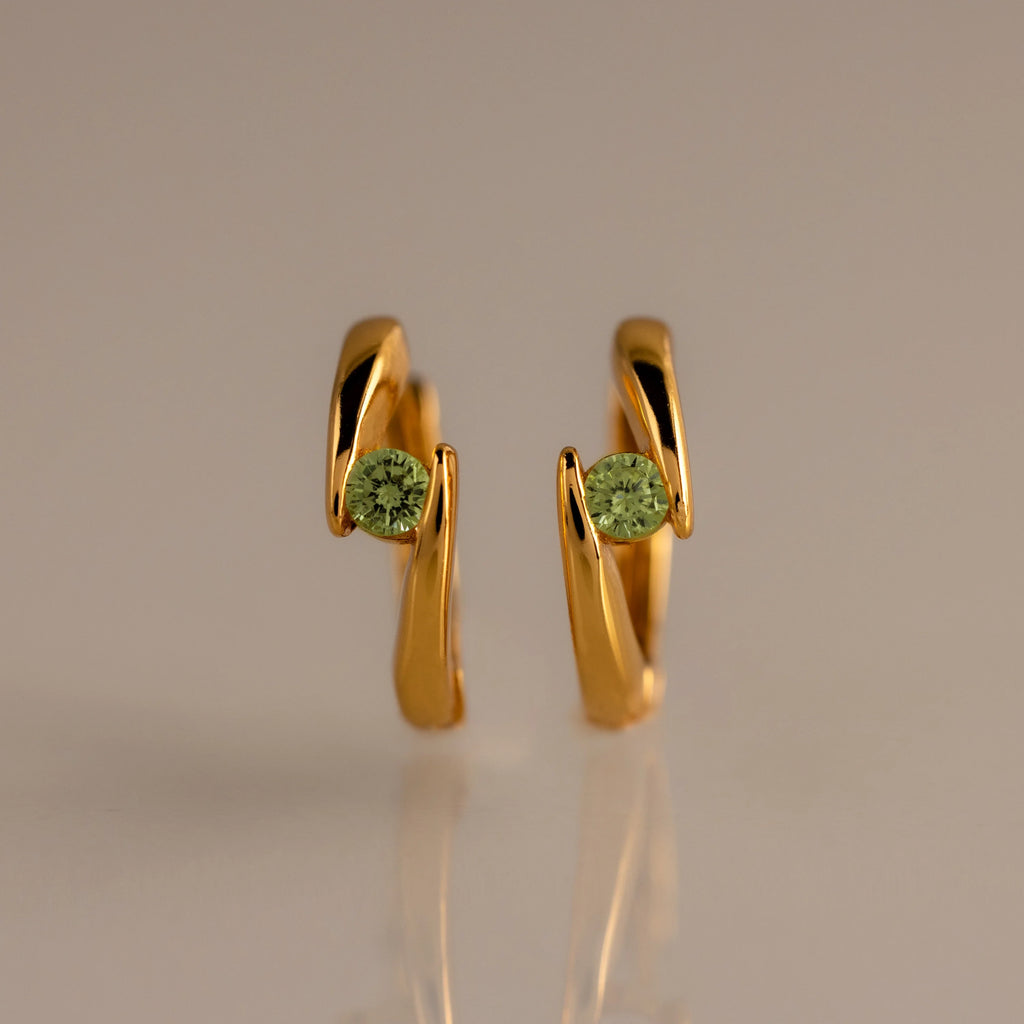 Peridot Floating Huggies Silver 18K Gold Plated