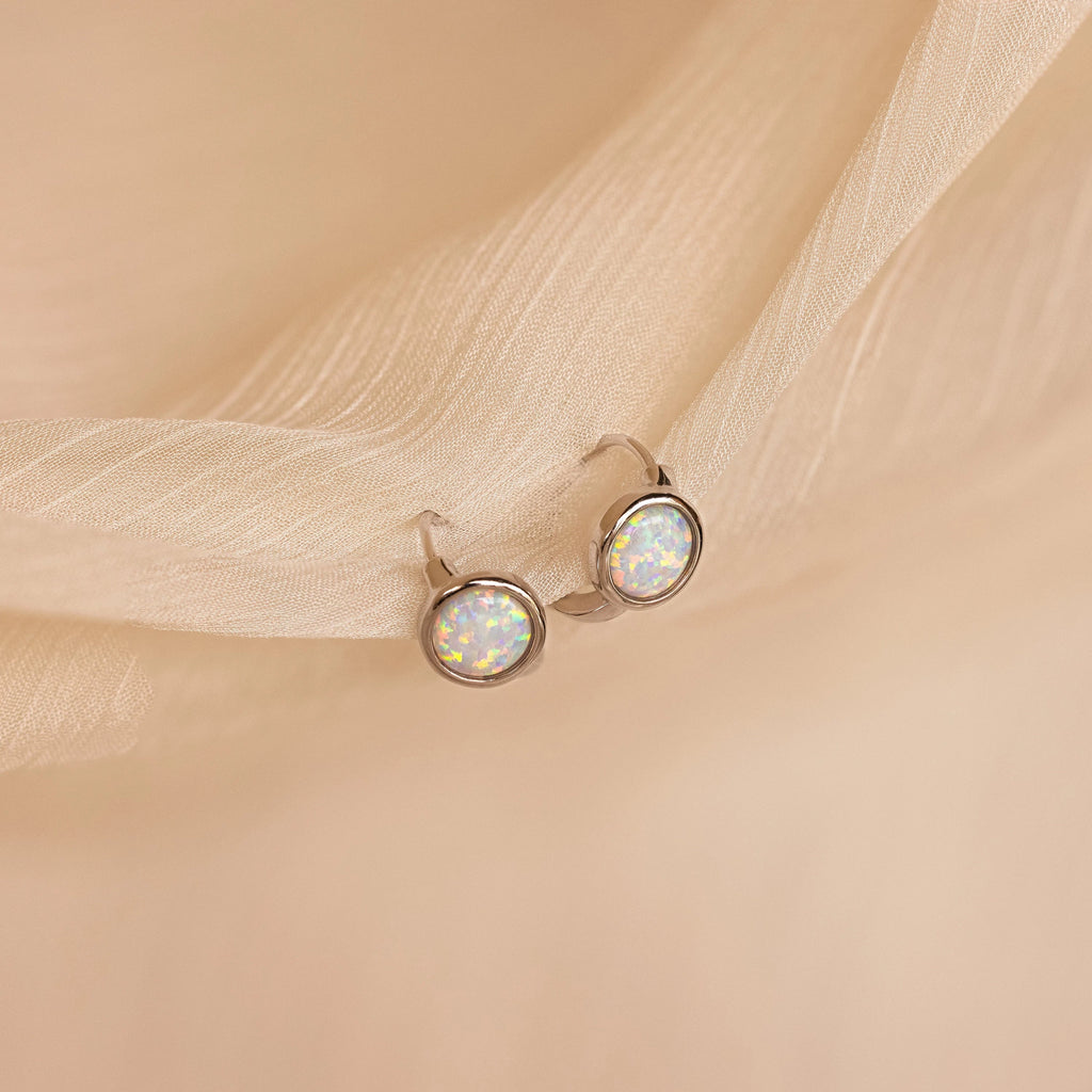 Opal Signet Huggies Silver 18K Gold Plated
