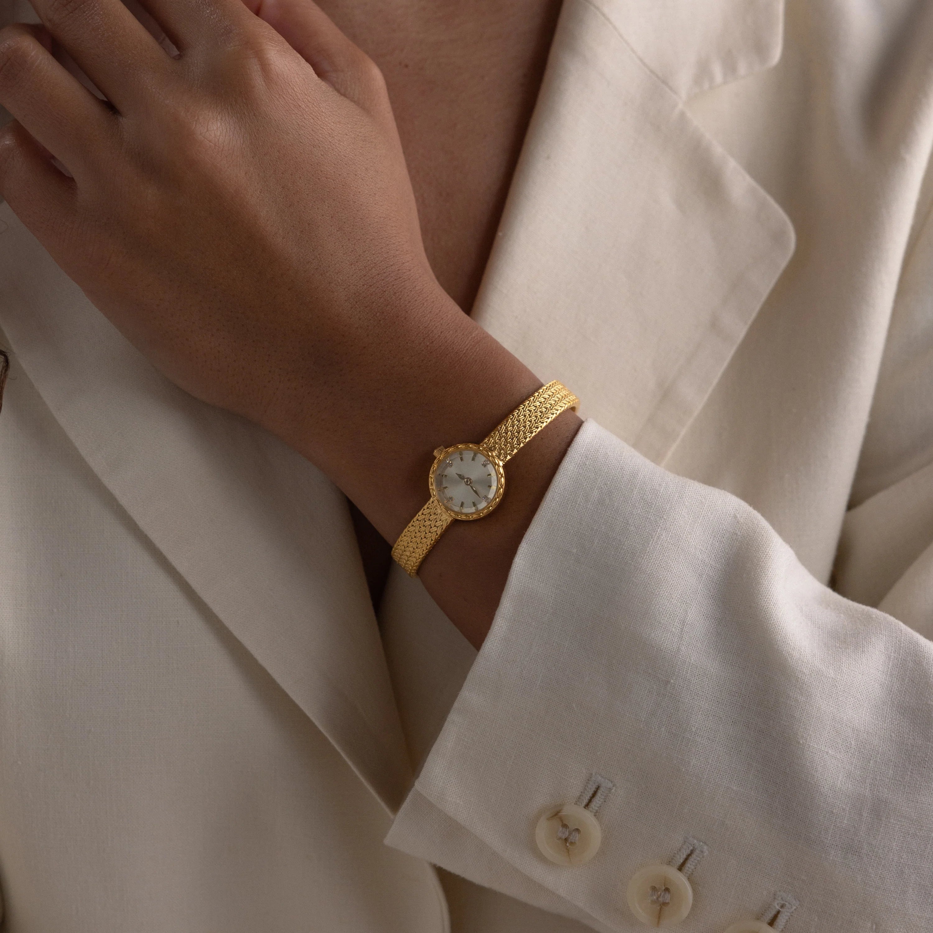 Round Braided Timepiece Silver 18K Gold Plated