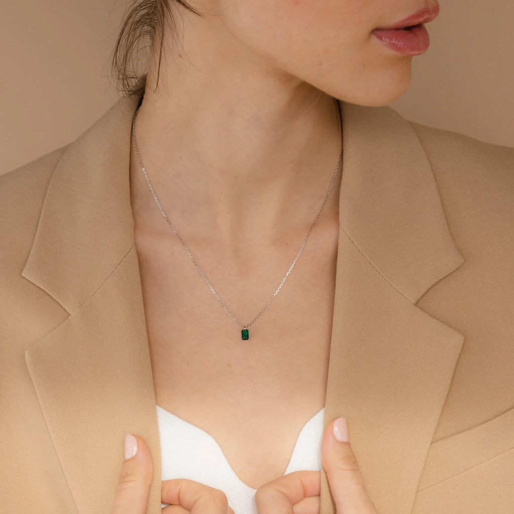 Maia Emerald Necklace Silver 18K Gold Plated