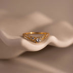 Pave Diamond Curve Ring Silver 18K Gold Plated