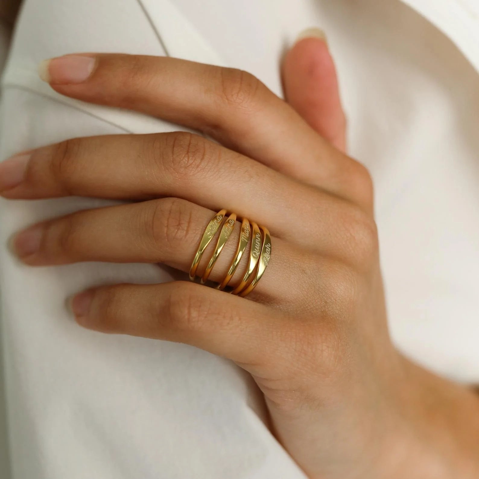 Ann Skinny Name Ring Silver 18K Gold Plated