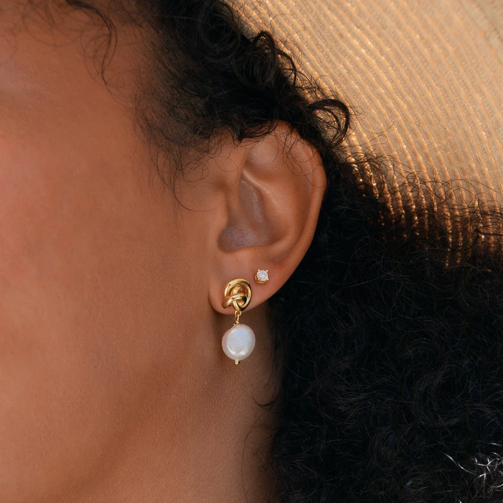 Knot Pearl Drop Earrings Silver 18K Gold Plated