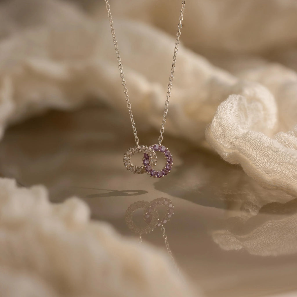 Interlocking Duo Birthstone Necklace Silver 18K Gold Plated