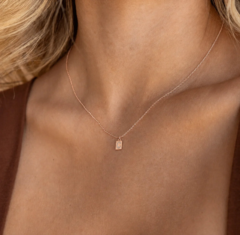 Mini Pave Initial Tag Necklace