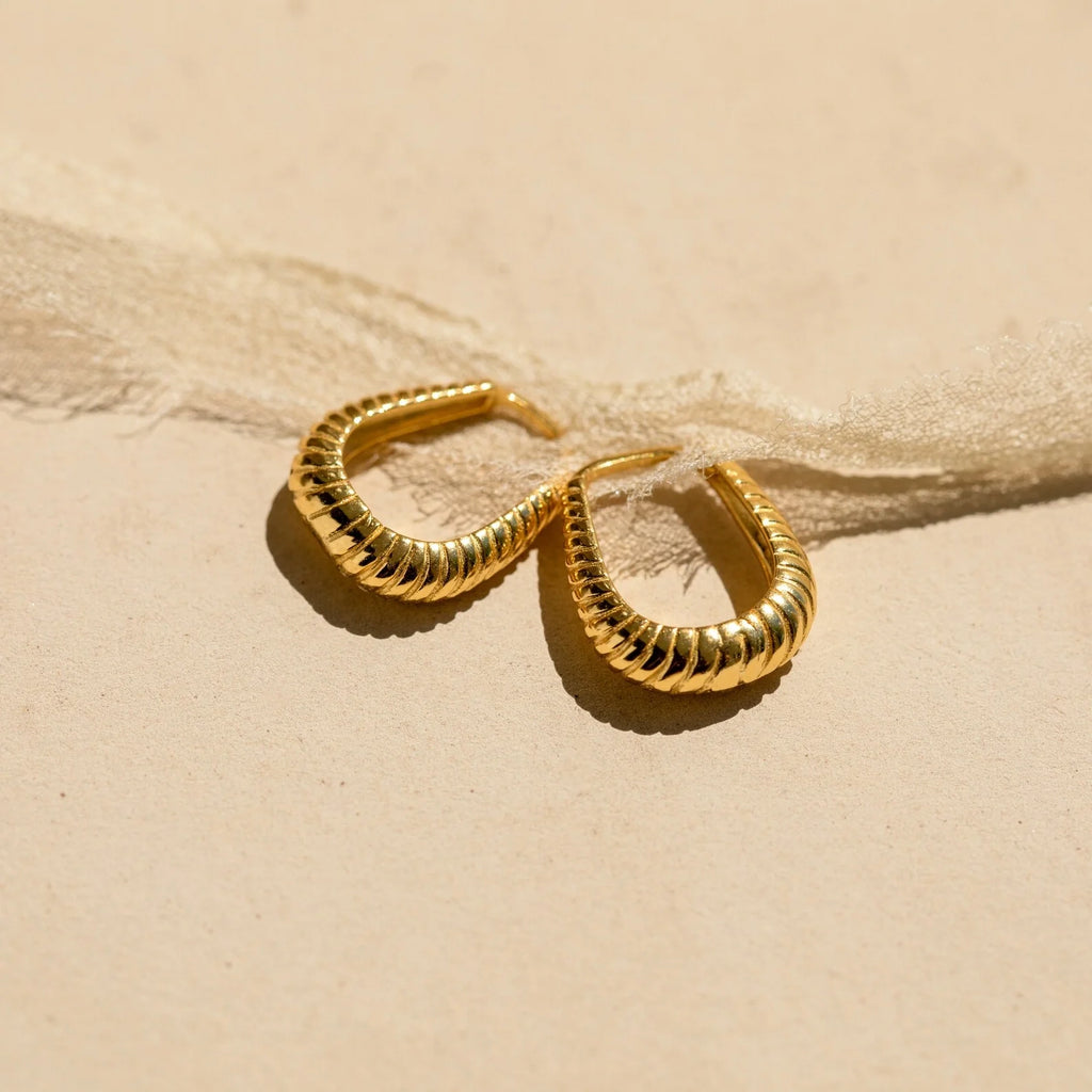 Bold Ribbed Hoops Silver 18K Gold Plated