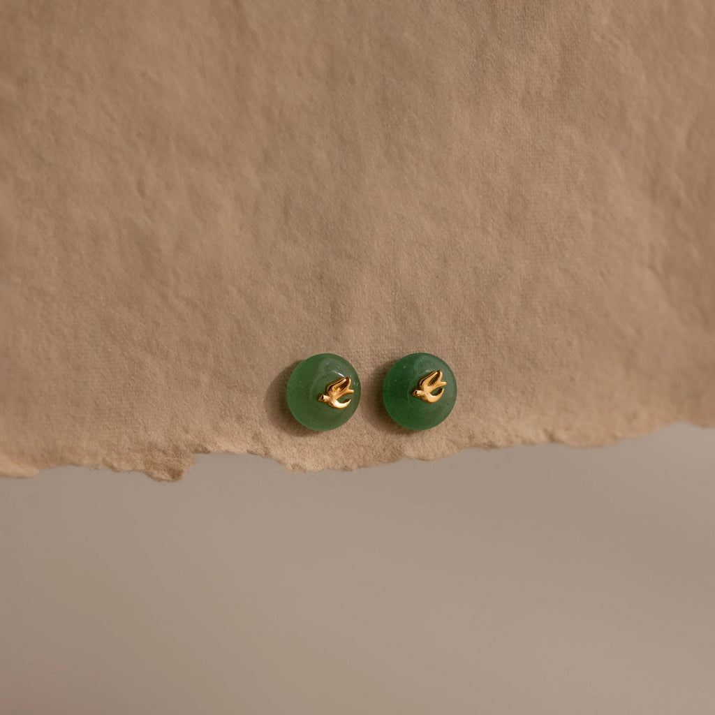 Jade Bird Studs Silver 18K Gold Plated