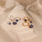 Sapphire Flower Earrings Set Silver 18K Gold Plated