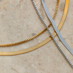 Herringbone Duo Chain Necklace Silver 18K Gold Plated
