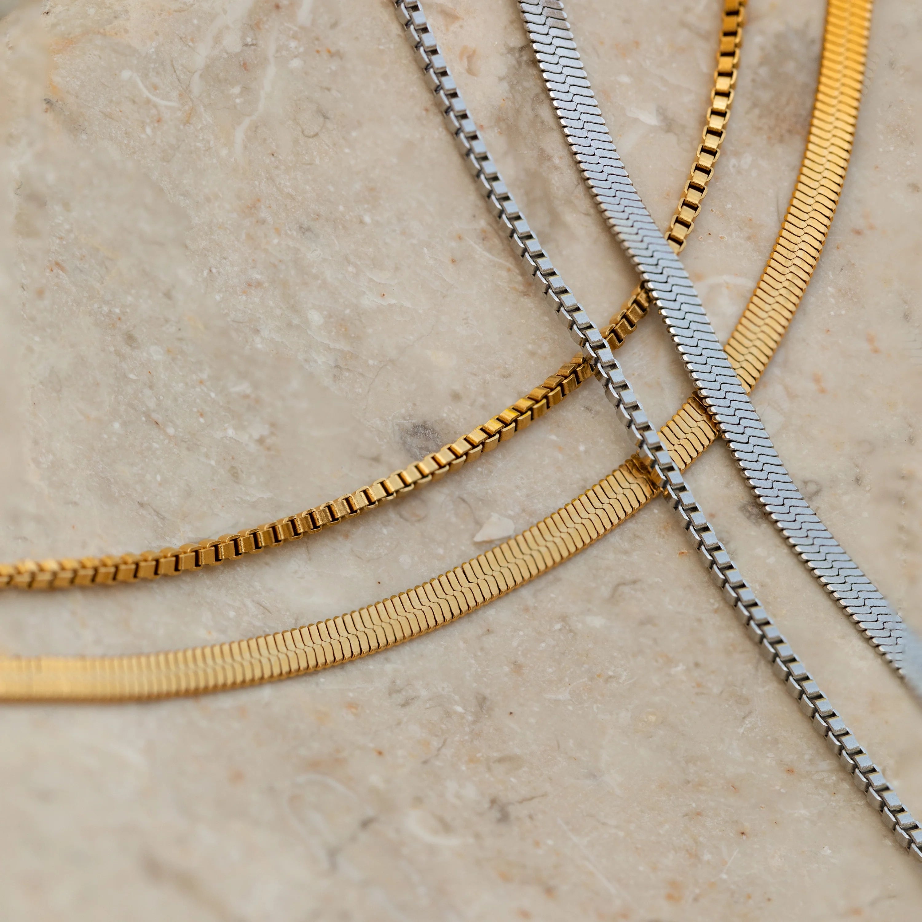 Herringbone Duo Chain Necklace Silver 18K Gold Plated