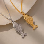 Fish Charm Necklace Silver 18K Gold Plated