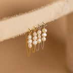 Triple Pearl Drop Earrings Silver 18K Gold Plated