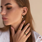 Emerald Pearl Drop Earrings Silver 18K Gold Plated