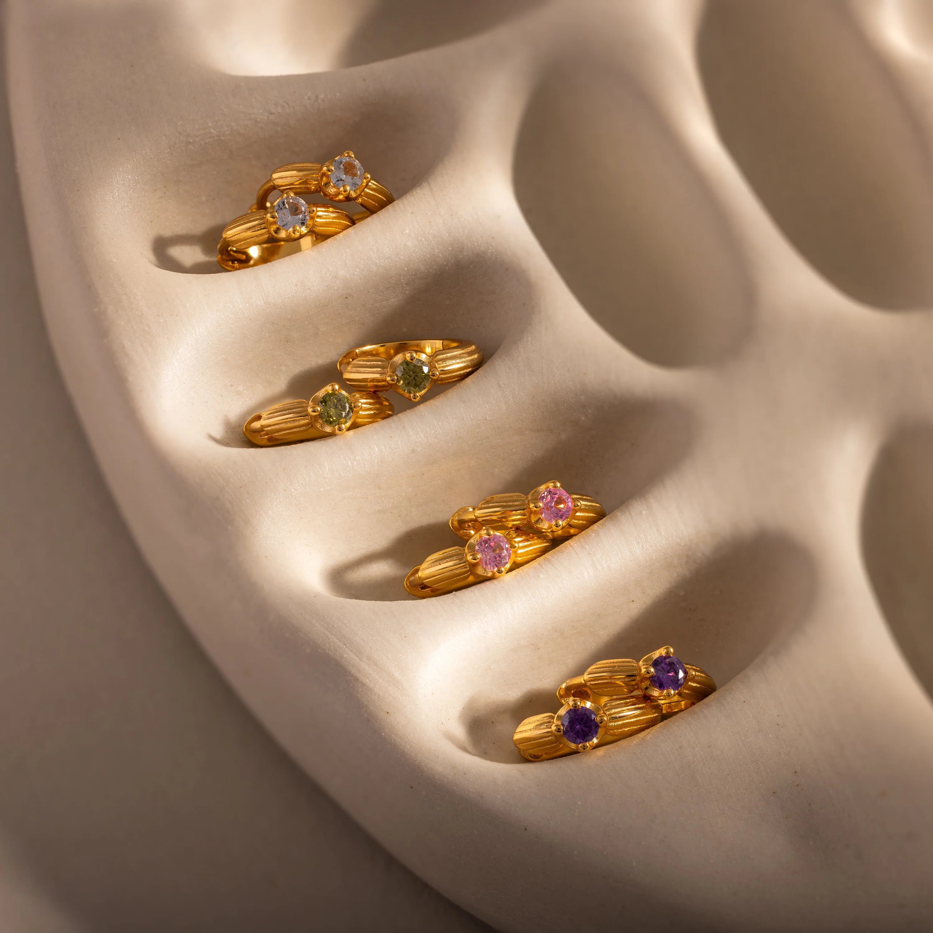 Ribbed Blue Zircon Huggies Silver 18K Gold Plated