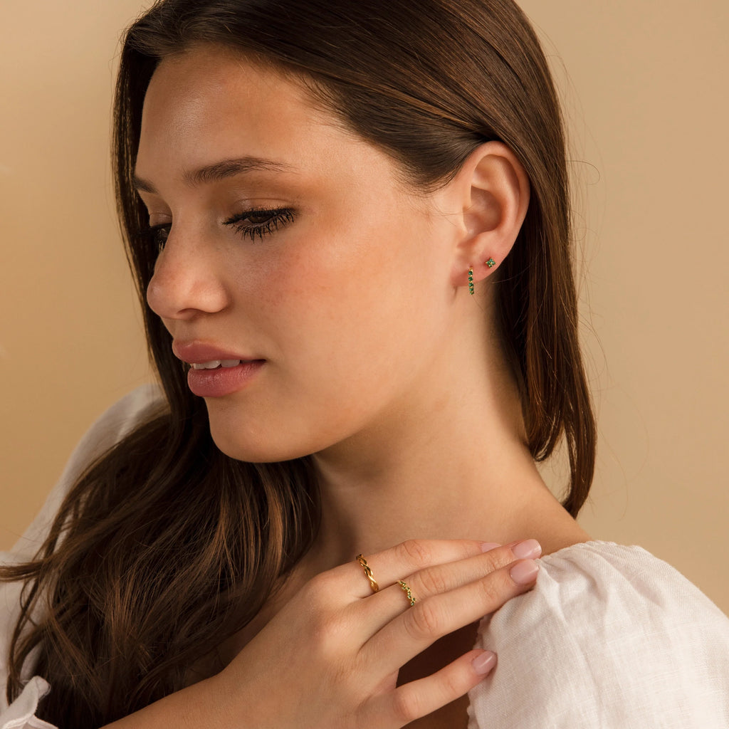 Emerald Ivy Flower Studs Silver 18K Gold Plated