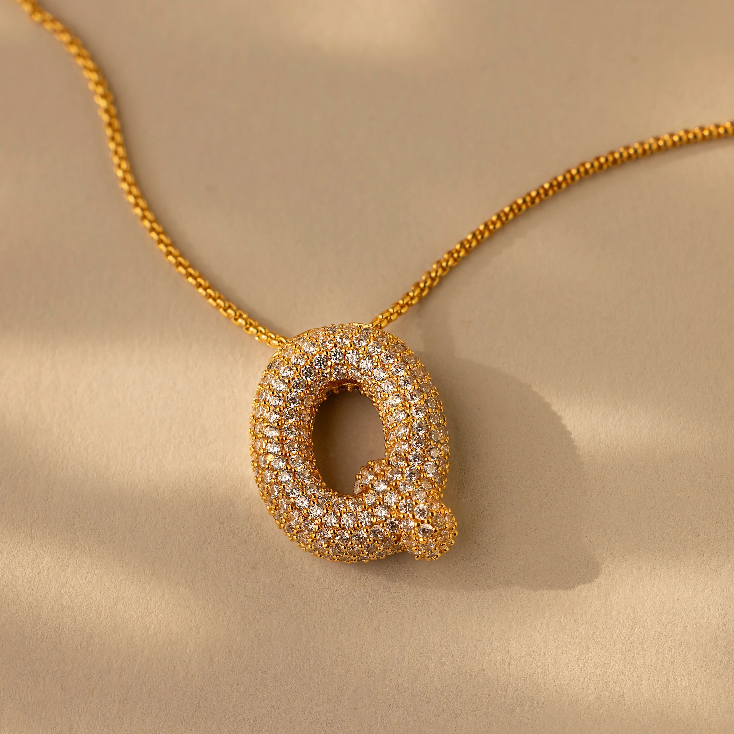 Pave Puff Letter Necklace Silver 18K Gold Plated