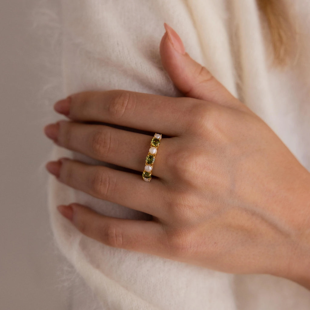 Pink Ruby & Pearl Lace Ring Silver 18K Gold Plated
