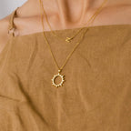Pave Sun Charm Necklace Silver 18K Gold Plated