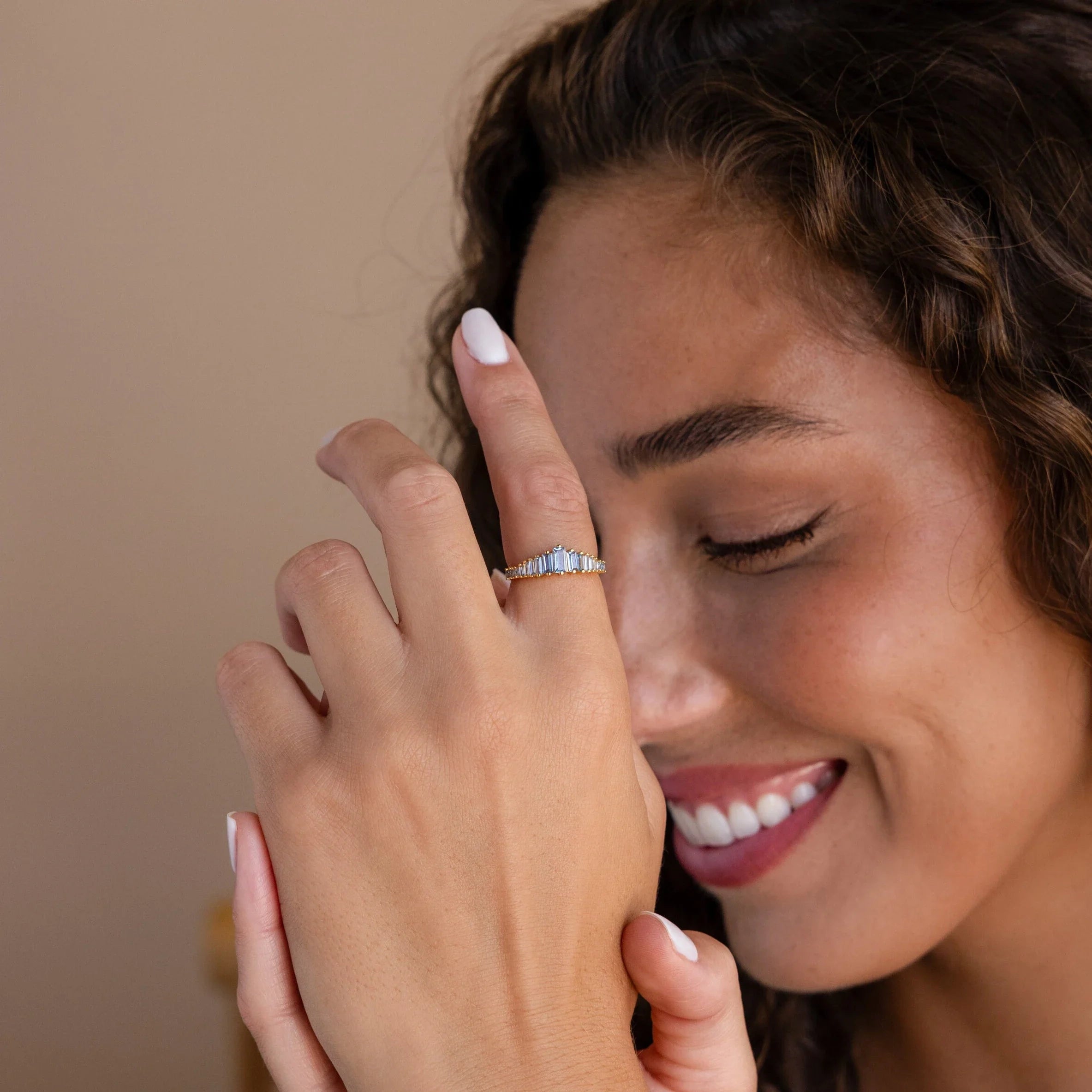 Art Deco Aquamarine Ring Silver 18K Gold Plated