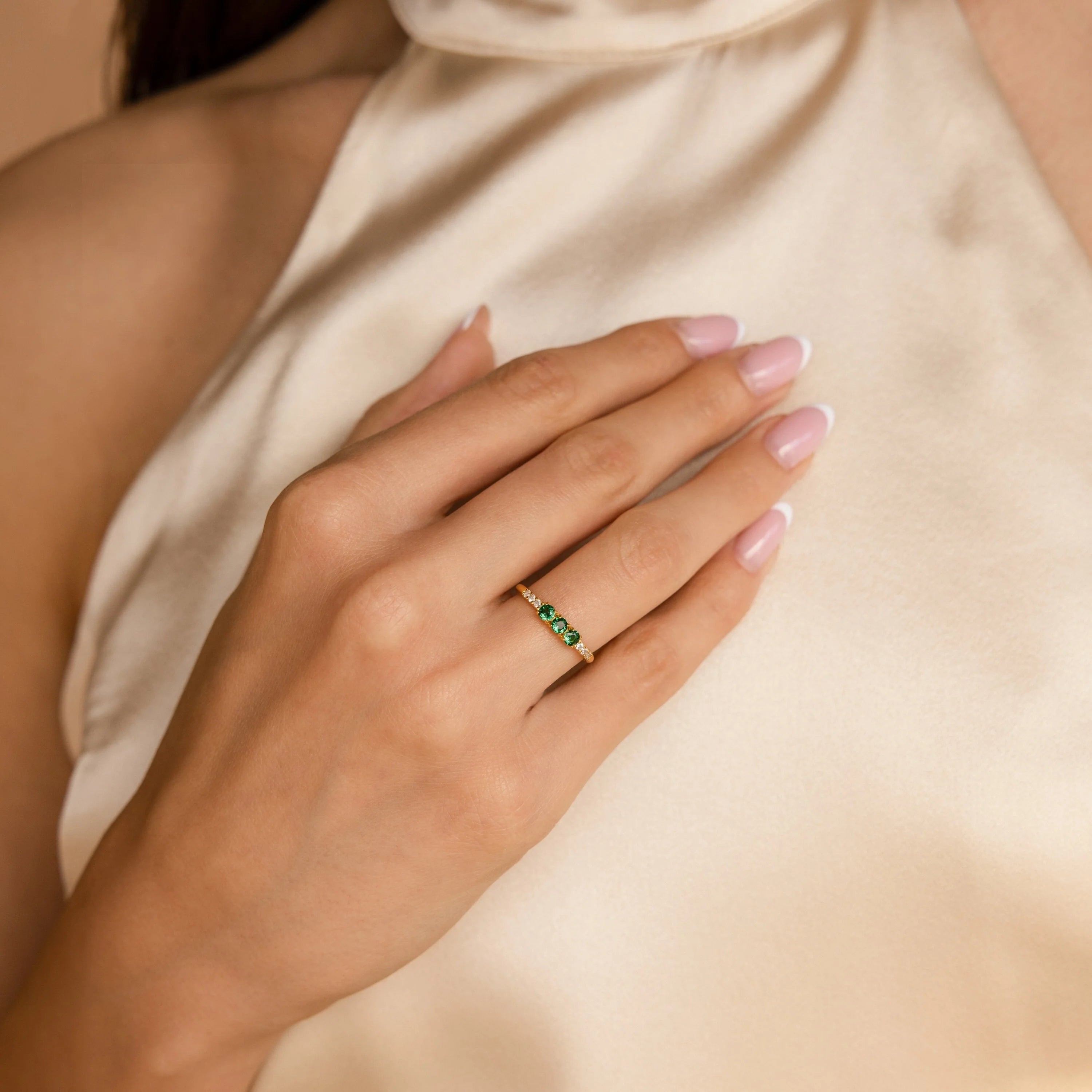 Pave Triple Birthstone Ring Silver 18K Gold Plated