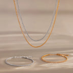 Dainty Diamond Tennis Necklace & Bracelet Set Silver  18K Gold Plated