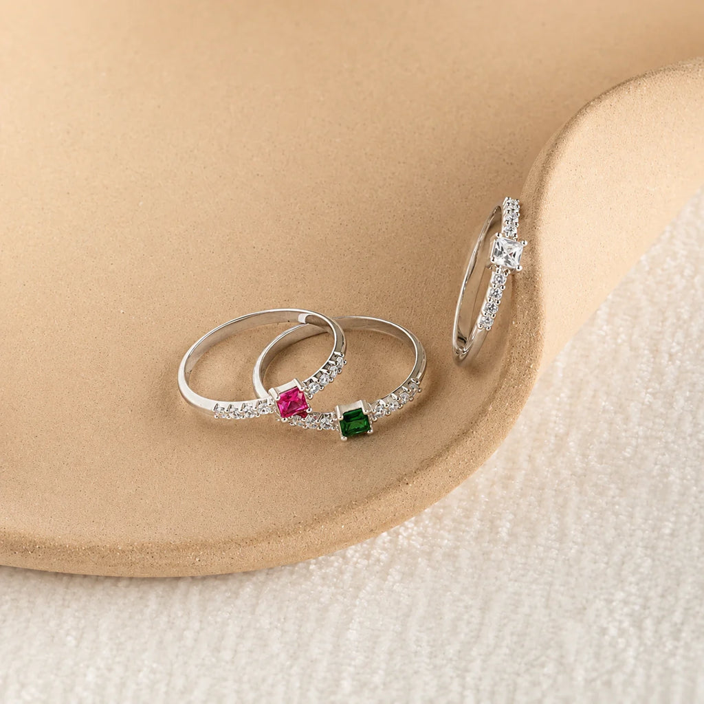 Regal Radiance: The Pave Princess Birthstone Ring