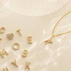 Dangling Pave Initial Necklace Silver 18K Gold Plated