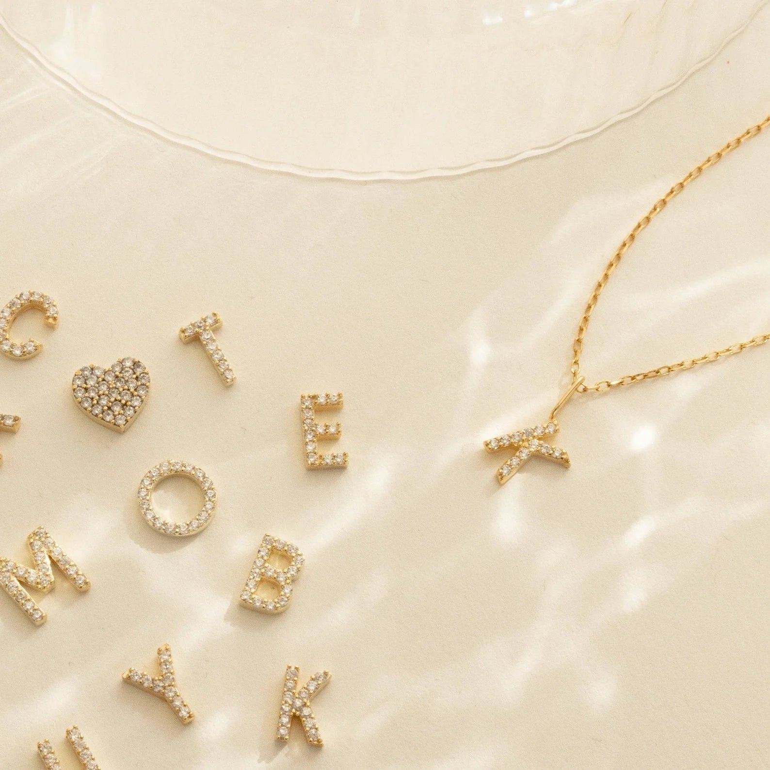 Dangling Pave Initial Necklace Silver 18K Gold Plated
