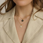 Hermoine Black Enamel Pendant Necklace Silver 18K Gold Plated