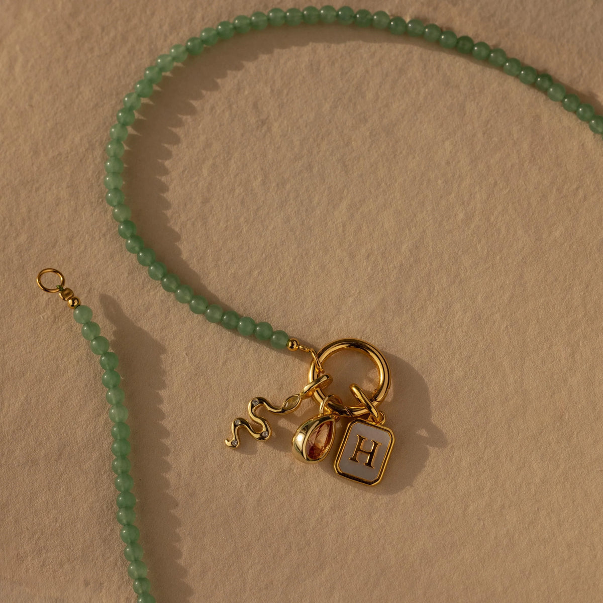 Beaded Jade Charm Necklace Silver 18K Gold Plated