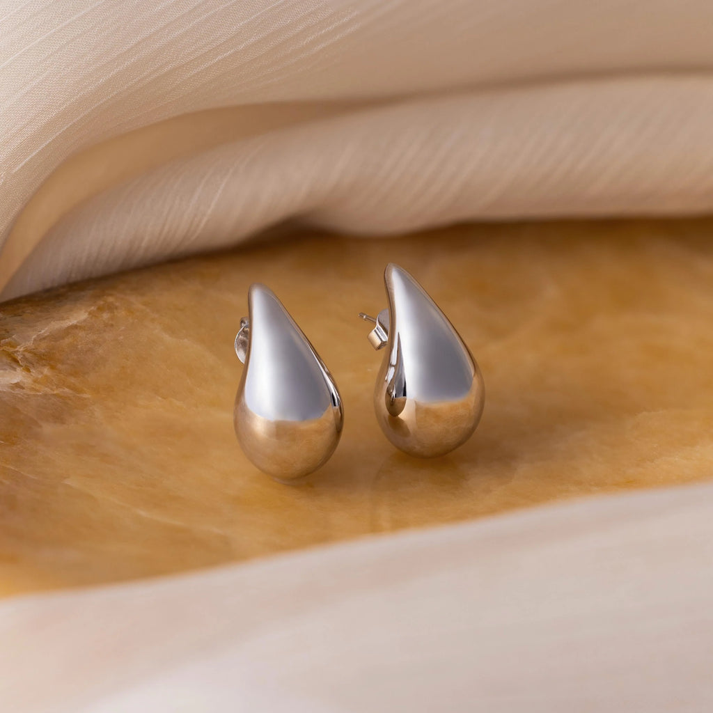 Chunky Tear Drop Studs Silver 18K Gold Plated