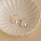Round Pearl Drop Earrings Silver 18K Gold Plated