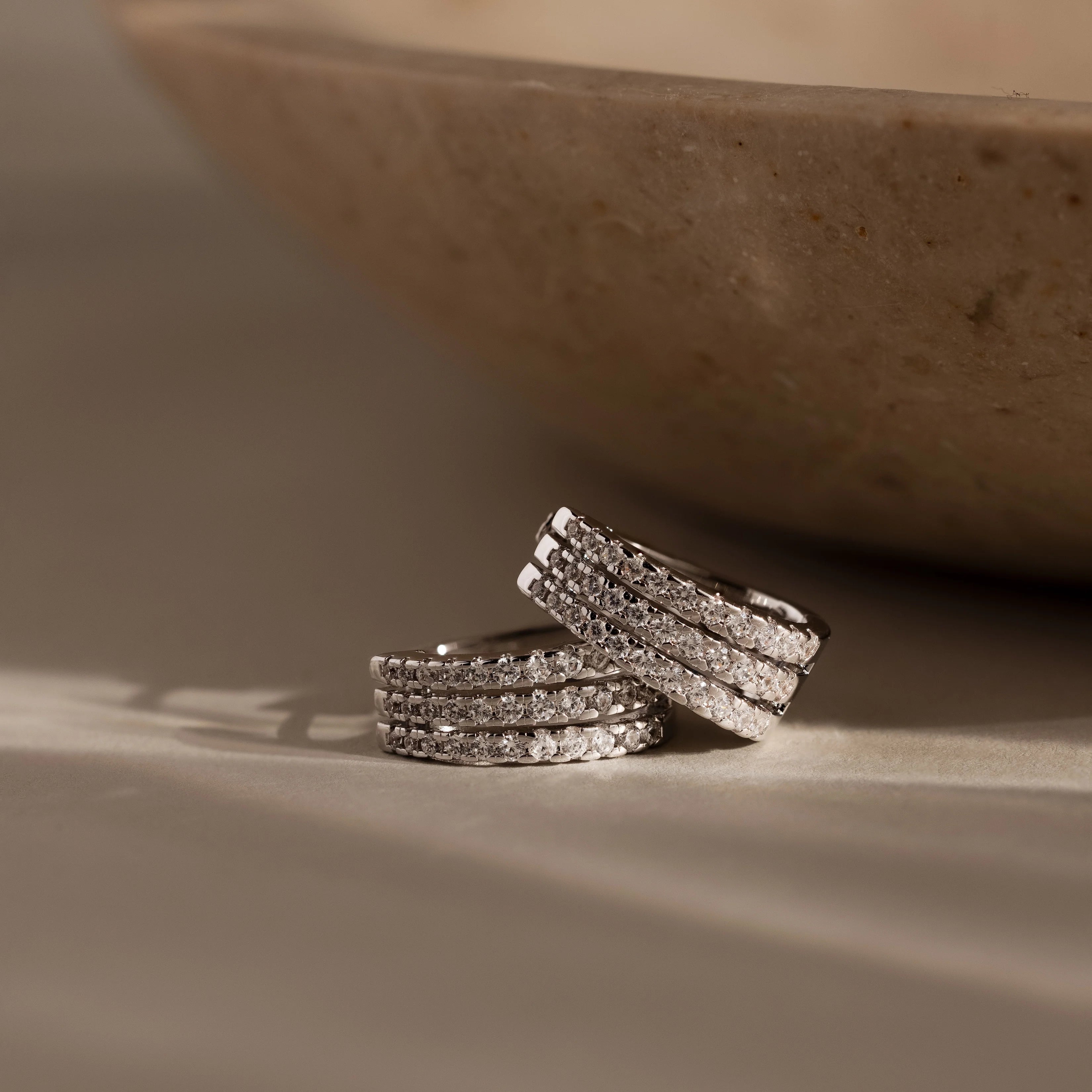 Diamond Pave Trio Hoops Silver 18K Gold Plated