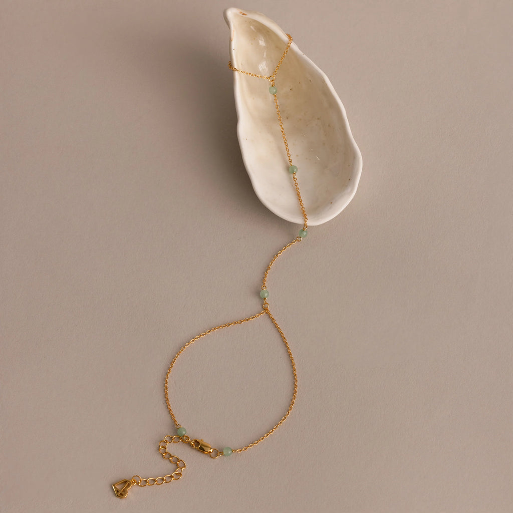 Jade Hand Chain Bracelet Silver 18K Gold Plated