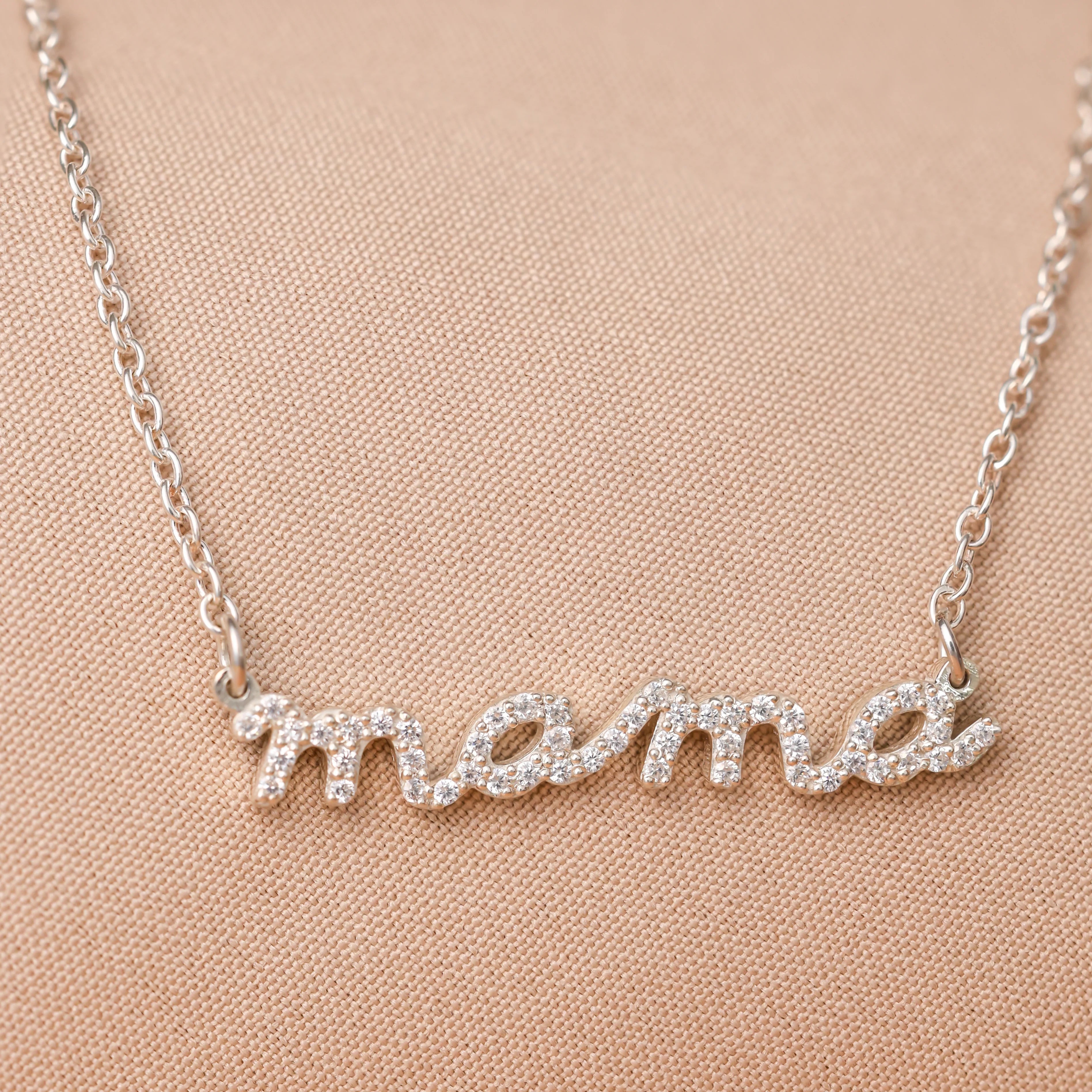 Pave Mama Script Necklace