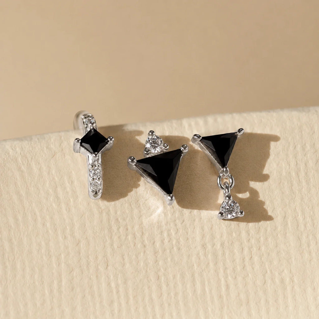 Black Art Deco Earrings Set