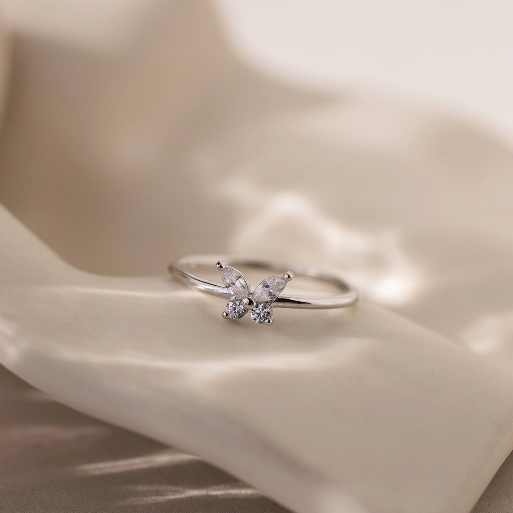 Diamond Butterfly Ring Silver 18K Gold Plated