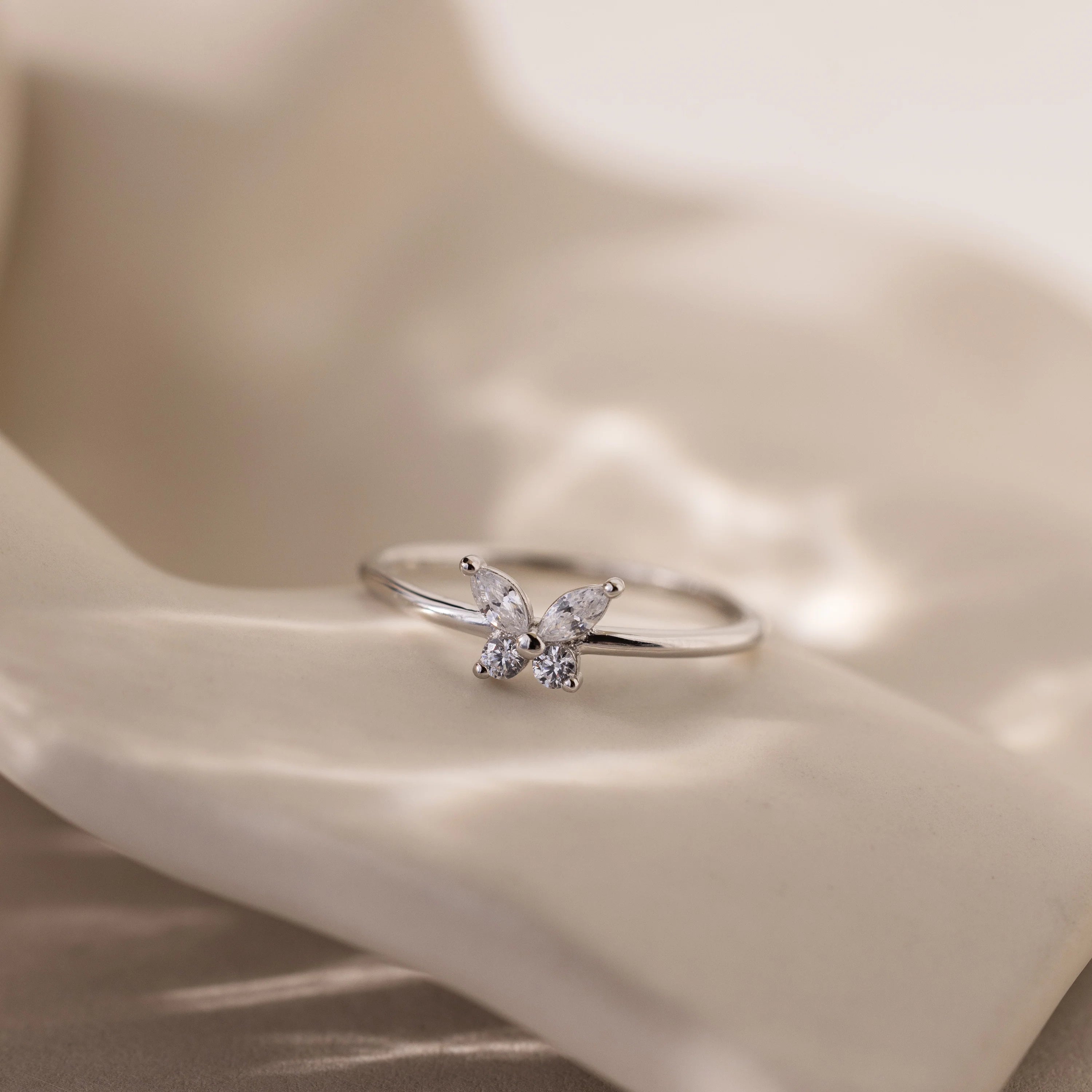 Diamond Butterfly Ring Silver 18K Gold Plated