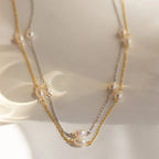 Anna Pearl Station Necklace Silver 18K Gold Plated