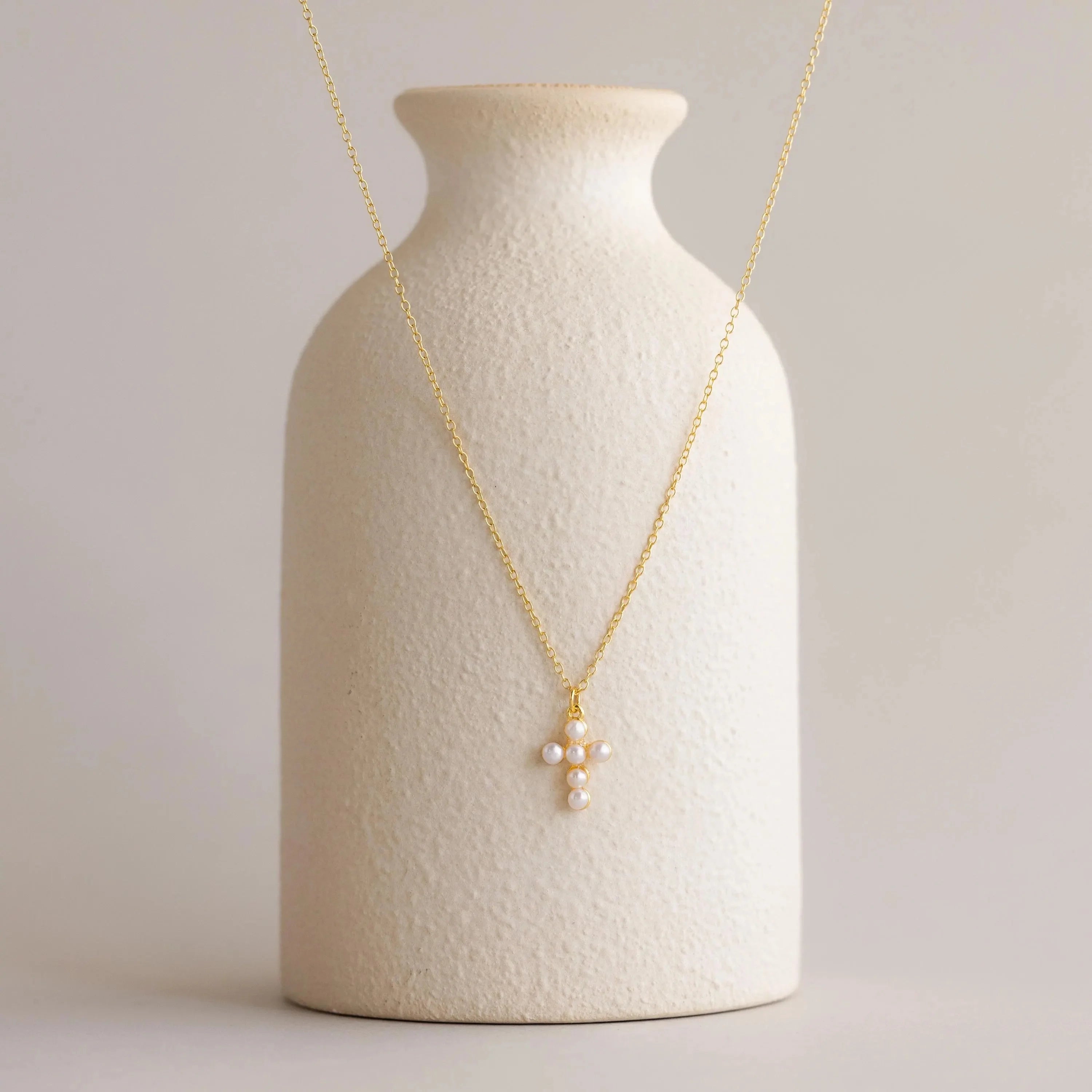 Pearl Cross Necklace Silver 18K Gold Plated