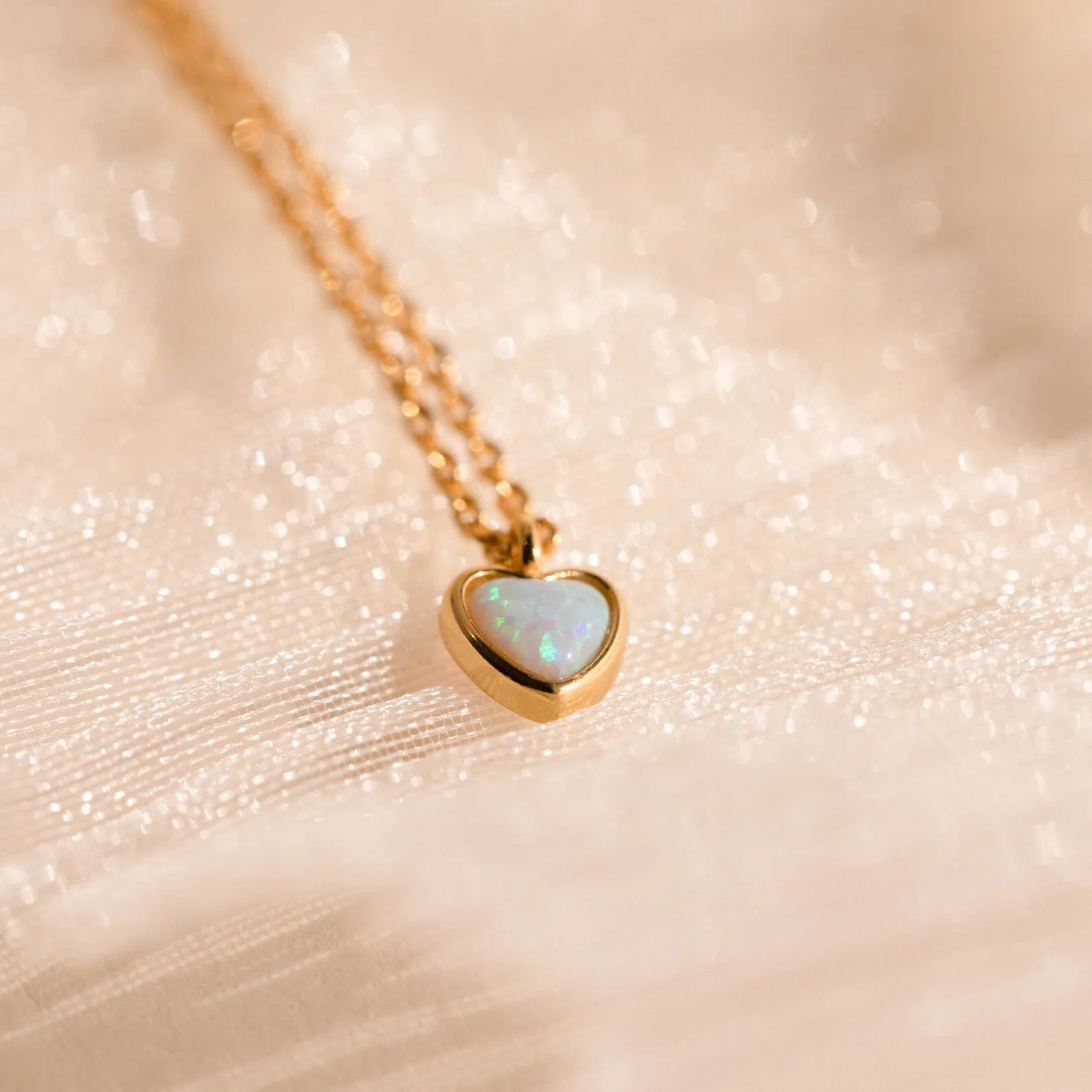 Tiny Opal Heart Necklace  Silver 18K Gold Plated