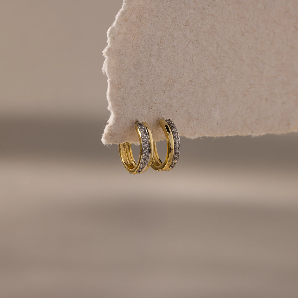 Half Pave Huggies Silver 18K Gold Plated