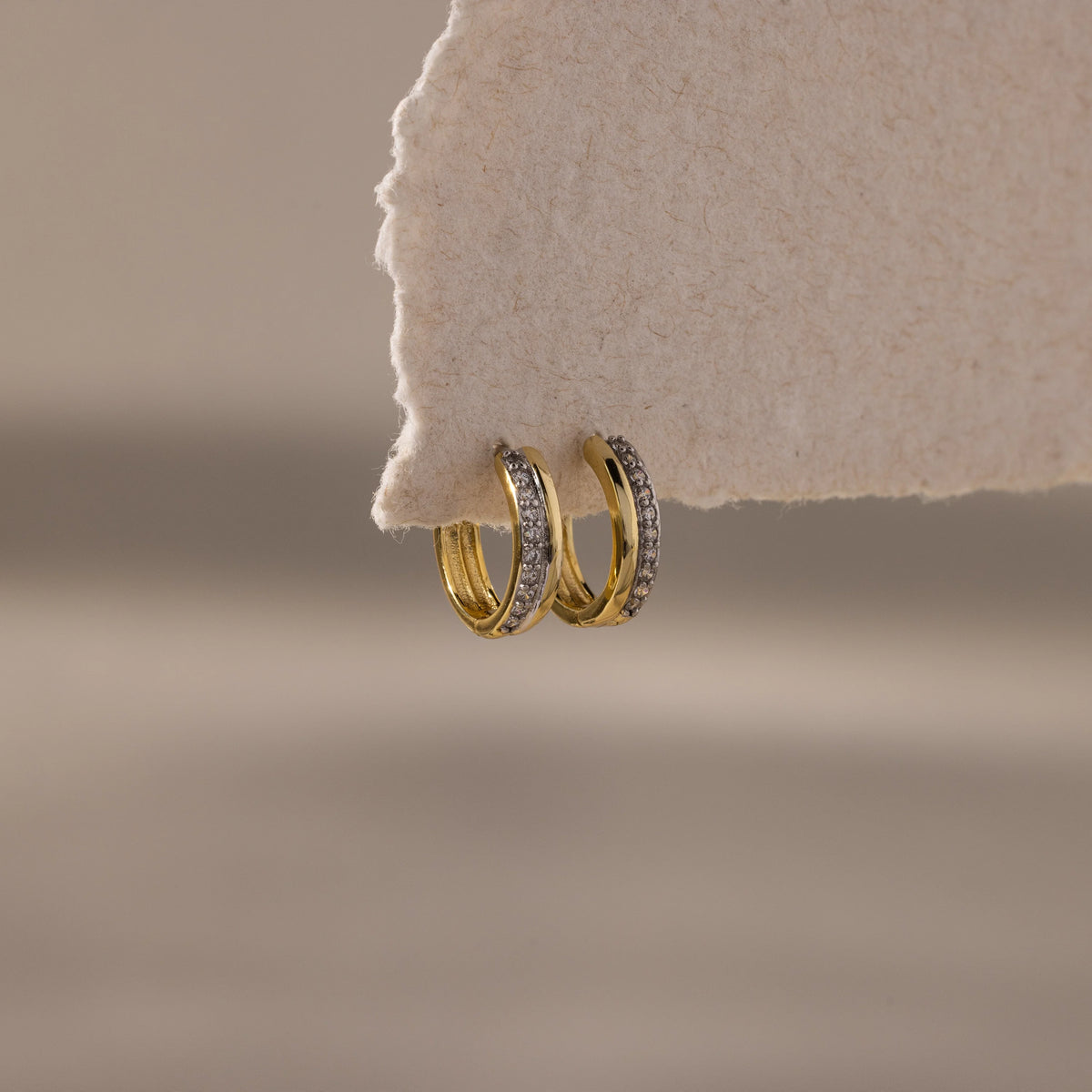 Half Pave Huggies Silver 18K Gold Plated