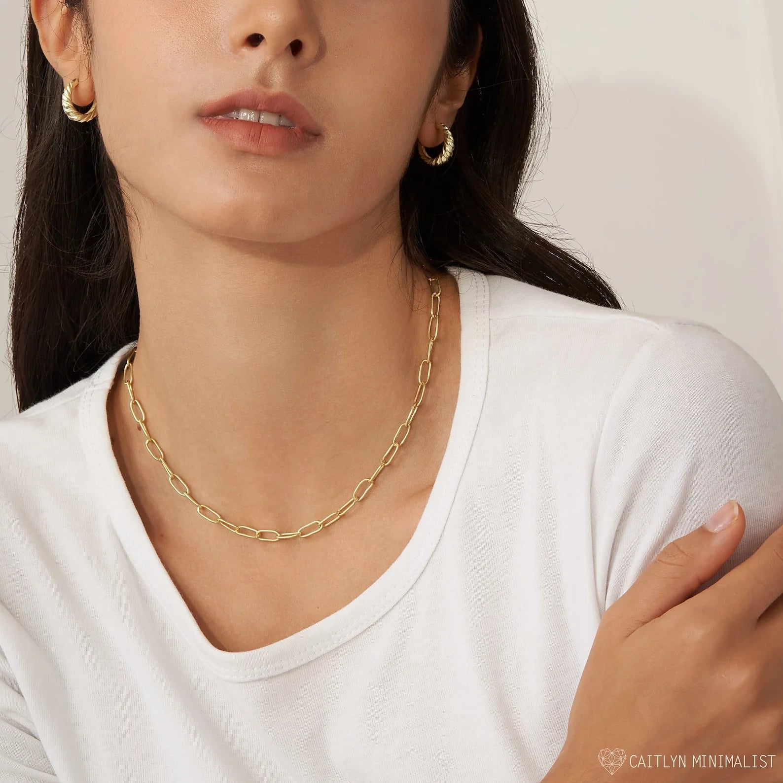 Paperclip Toggle Necklace Silver 18K Gold Plated