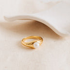 Freshwater Pearl Signet Ring Silver 18K Gold Plated