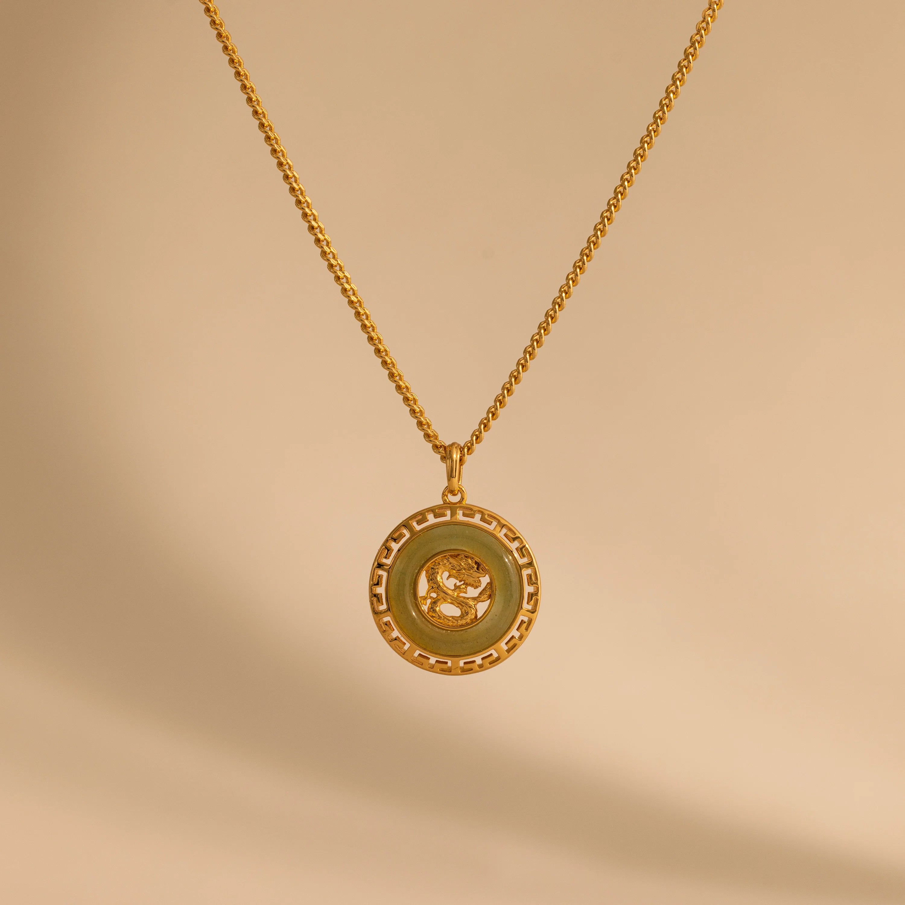 Jade Dragon Fortune Necklace   Silver 18K Gold Plated
